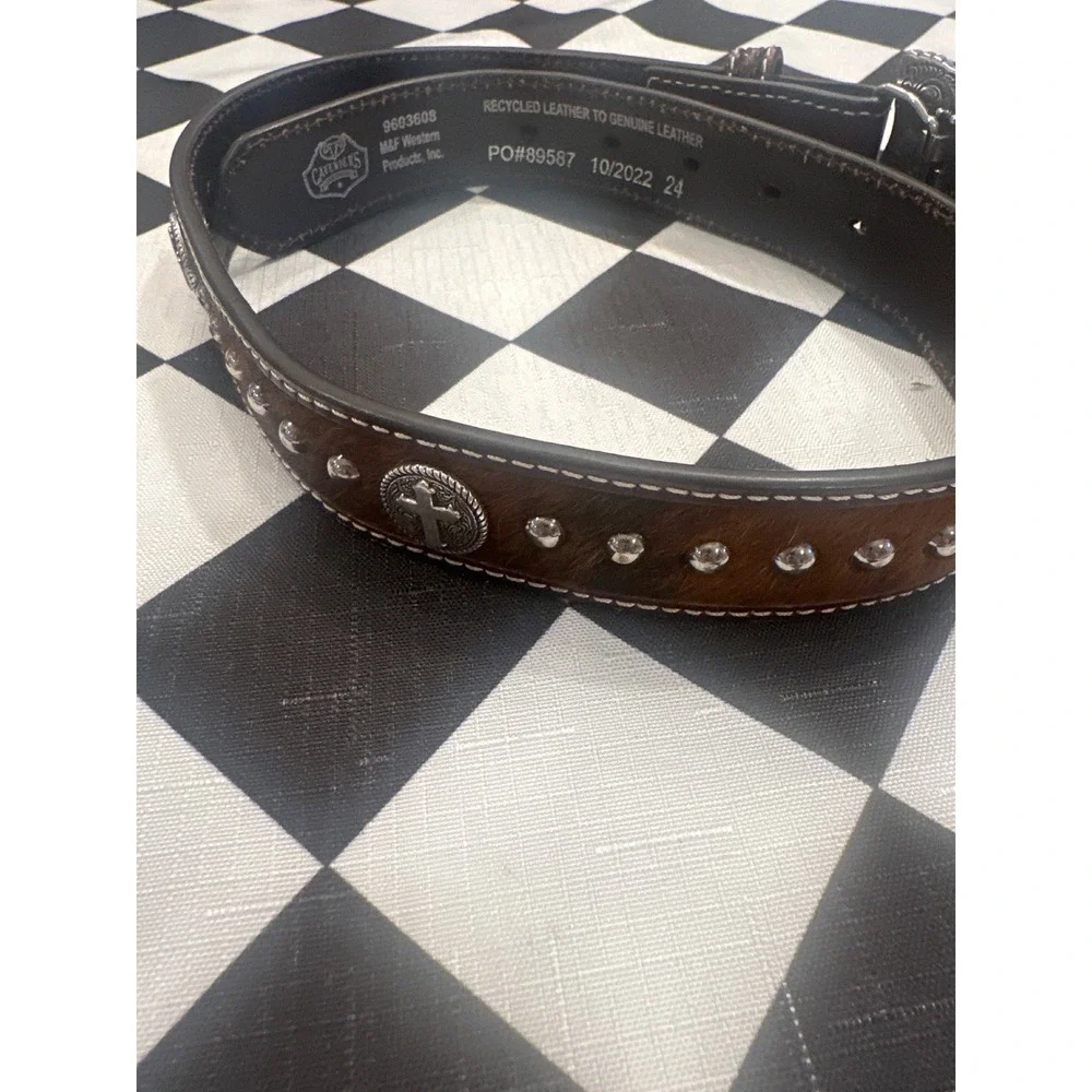 Cavenders Kids Western Belt Brown Leather Hair on Hide boys Buckle Size 24